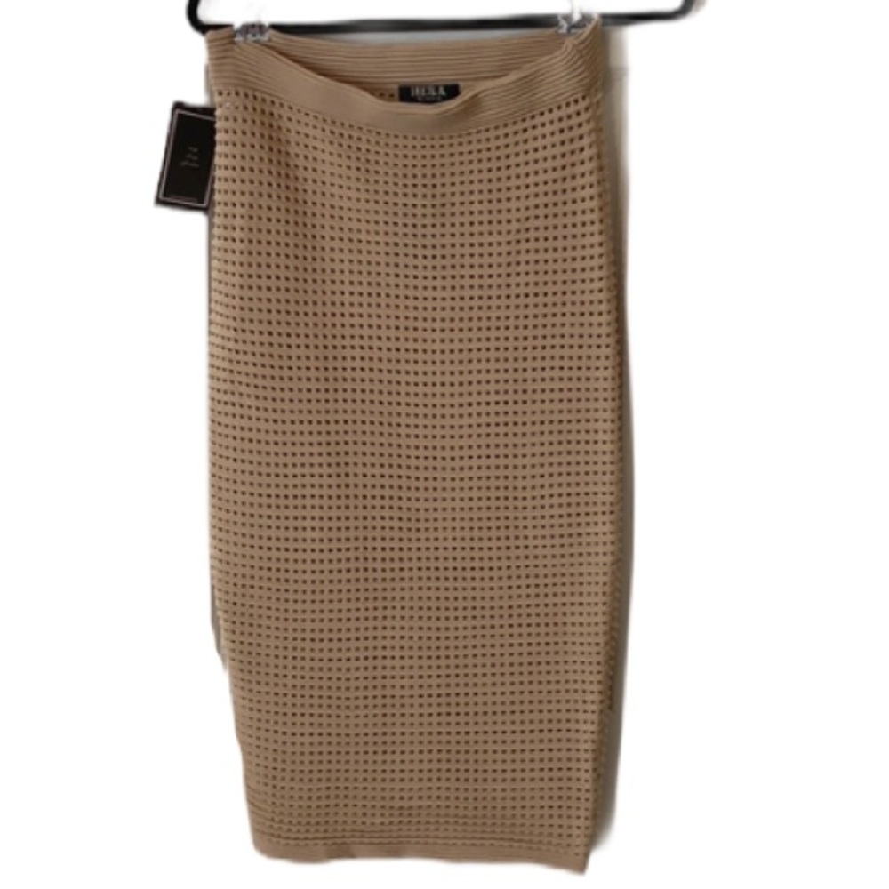 NWT Posh Shop/Hera Tan Knit See-Through Midi Skirt